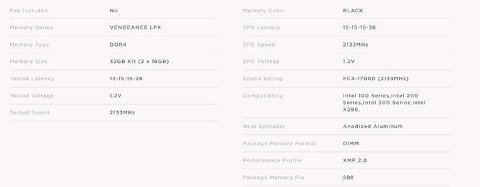 Corsair Vengeance LPX 32GB 2x16GB DDR4 DRAM 2133MHz C13 Memory Kit Black CMK32GX4M2A2133C13