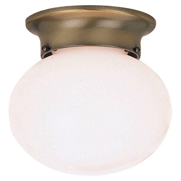 Westinghouse Flush Mount Ceiling Light Fixture 1 Light Antique Brass Finish White Glass Globe,66600 MES