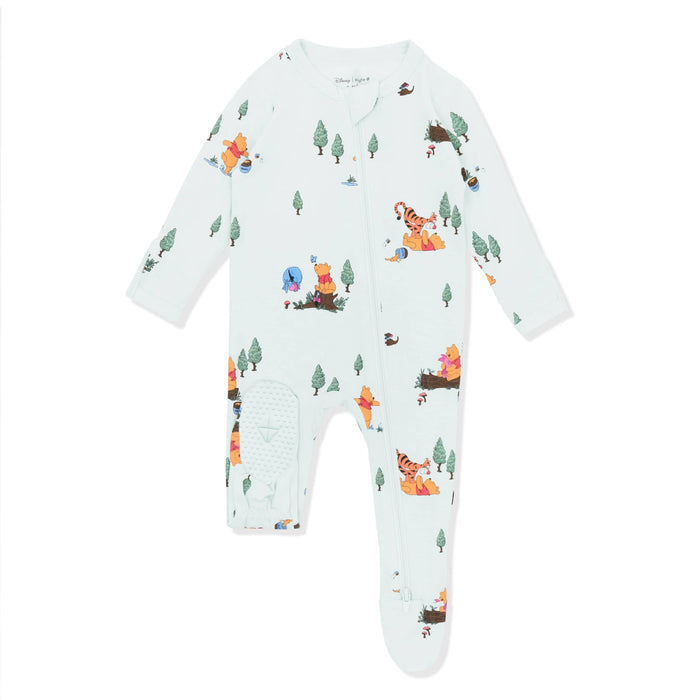Light green colored foot pad shown on the Zippered Footie in Winnie the Pooh Hundred Acre Wood