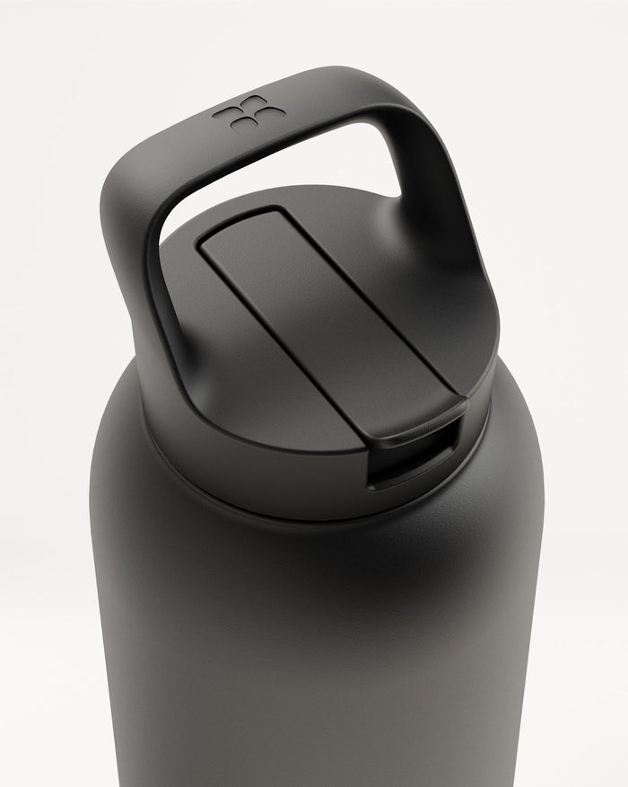 All-Purpose Thermo Straw Lid bottle, matte-black, insulated, wide lid.