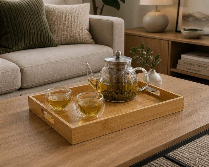 Bamboo Storage Bin - Open Front Stackable Storage Bins with Lattice Design for Kitchen & Pantry