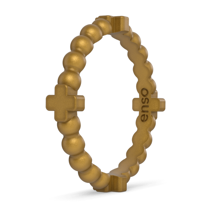 Beaded Cross Stackable Silicone Ring - Metallic Gold