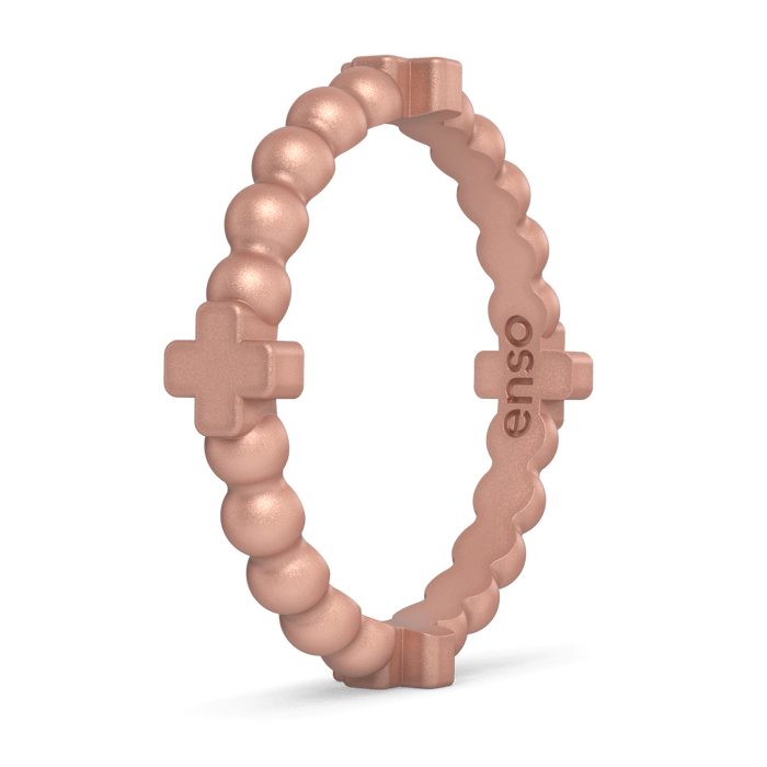 Beaded Cross Stackable Silicone Ring - Metallic Rose Gold