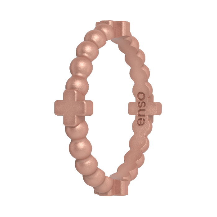 Beaded Cross Stackable Silicone Ring - Metallic Rose Gold