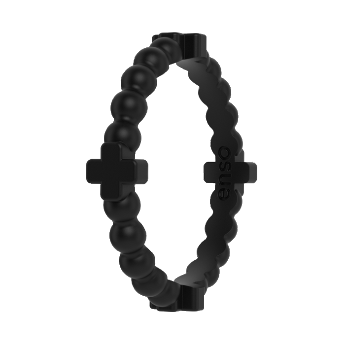 Beaded Cross Stackable Silicone Ring - Obsidian