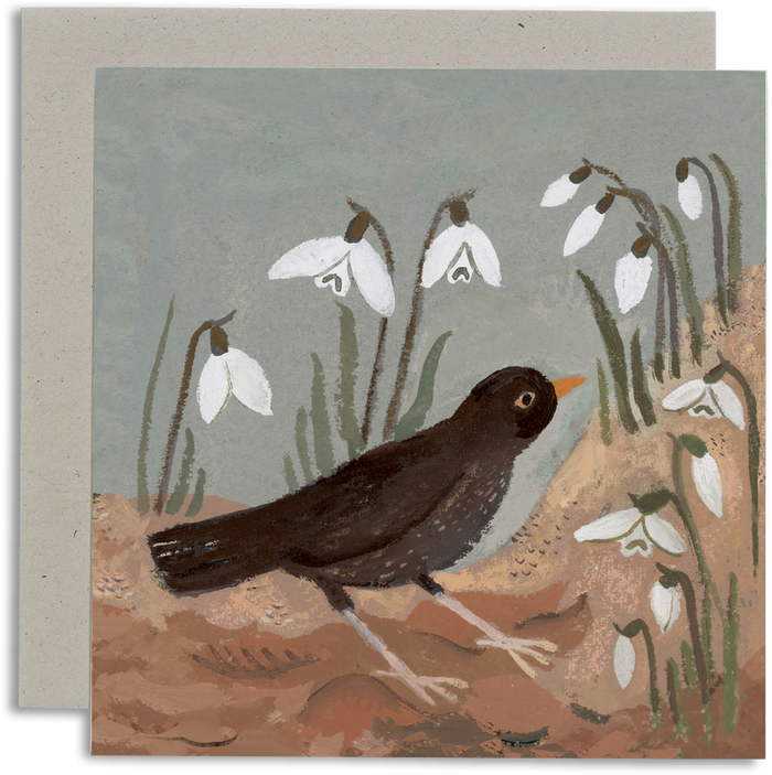 Blackbird and Snowdrops Card