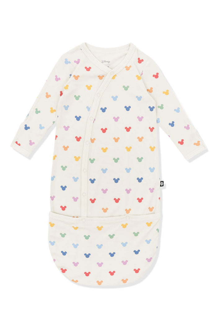 Bundler with pastel mickey mouse pattern on an oat background