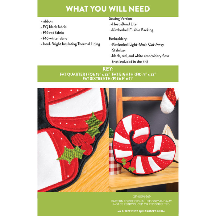 Candy Cane Hot Pad (Downloadable Machine Embroidery Pattern)