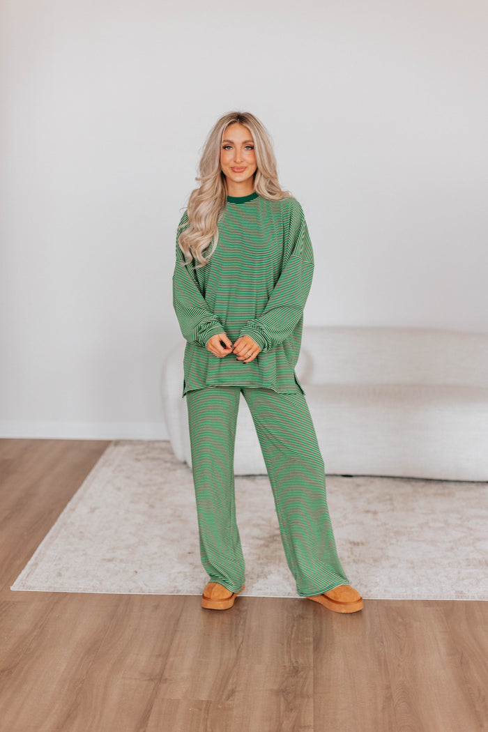 Cayla Striped Top - Hunter Green Mix