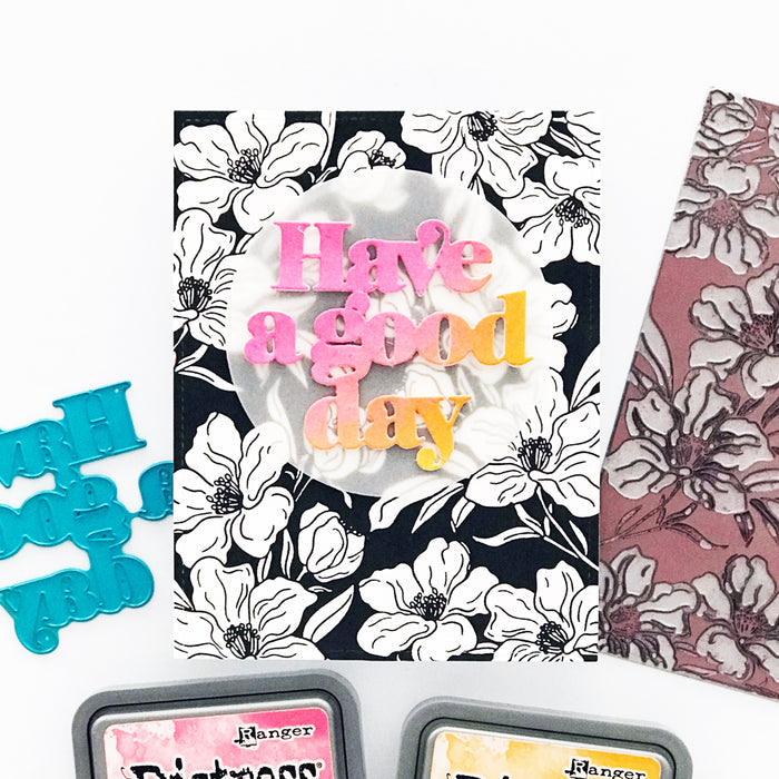 Charming Floral Background Stencil Set & Press Plate – Alex Syberia Designs, BetterPress System compatible, die-cutting, cardmaking supplies, sentiments cardmaking, scrapbooking ideas