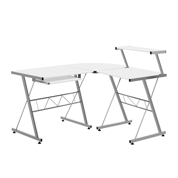Corner Metal Pull Out Table Desk - White -Home Living Store - -