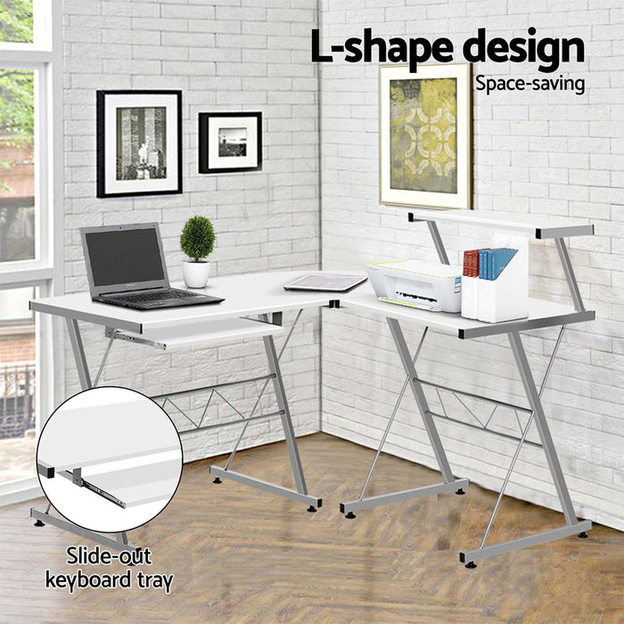Corner Metal Pull Out Table Desk - White -Home Living Store - -