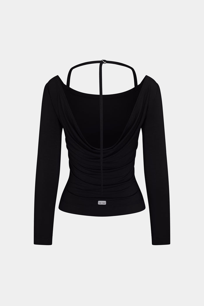 COWL BACK LONG SLEEVE IN ONYX