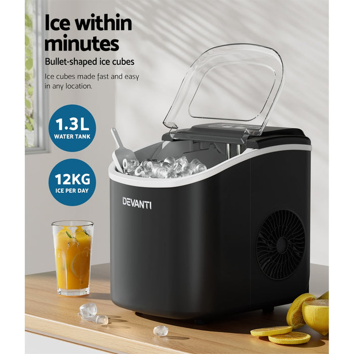 Devanti 12kg Ice Maker Machine w/Self Cleaning Black