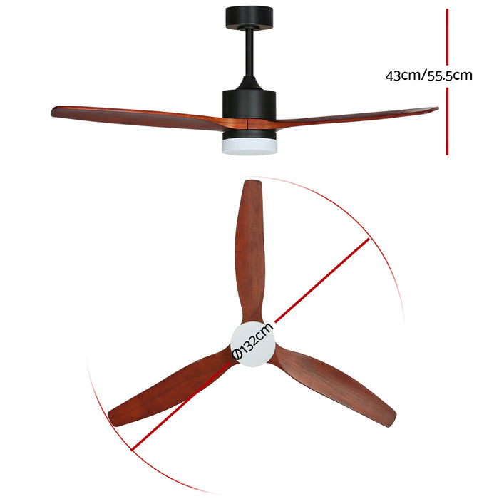Devanti 52'' Ceiling Fan DC Motor 3 Blades w/Light - Dark Wood - Devanti
