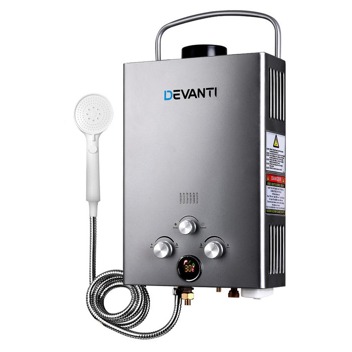 Devanti Portable Gas Water Heater LPG System Grey - Devanti