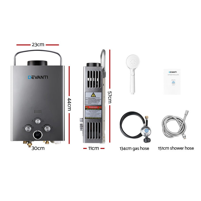 Devanti Portable Gas Water Heater LPG System Grey - Devanti