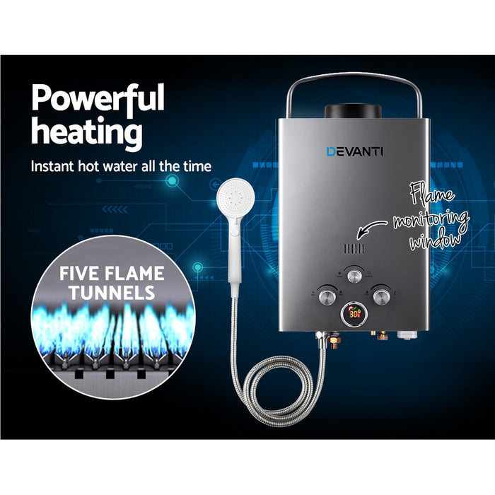 Devanti Portable Gas Water Heater LPG System Grey - Devanti