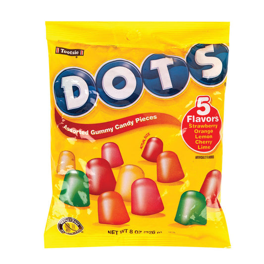 Dots Assorted Flavor Gummy Candy Peg Bag - 8 Count