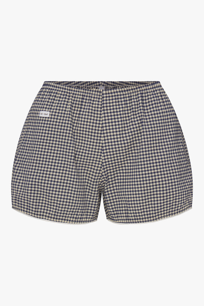 EASY BLOOMER SHORT IN NAVY GINGHAM