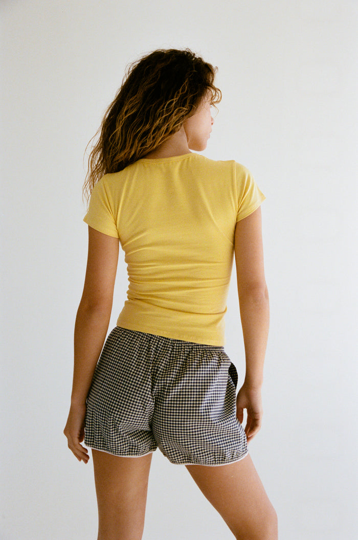 EASY BLOOMER SHORT IN NAVY GINGHAM