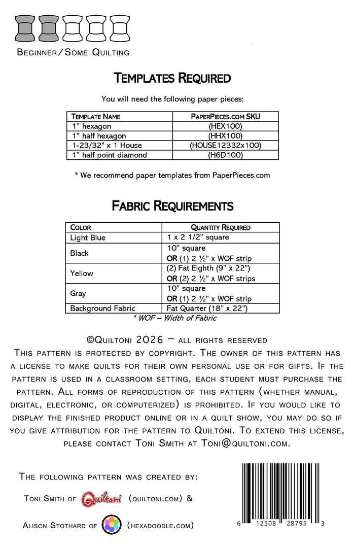 English Paper Piecing: Little Yellow Helper Pattern Only PDF