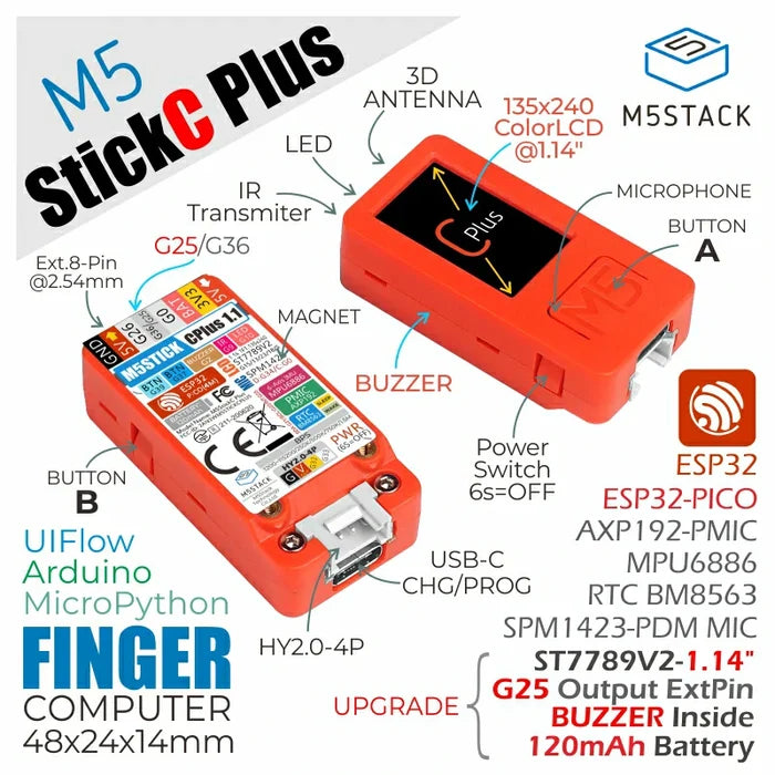 M5StickC PLUS ESP32-PICO Mini IoT Development Kit - m5stack-store