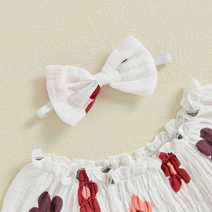 FLOWERS Smocked Romper with Headband