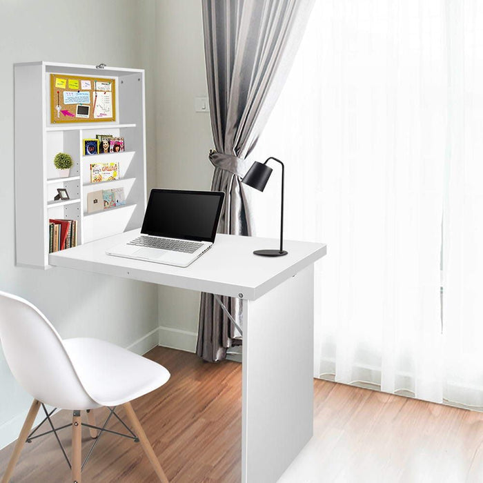 Foldable Desk with Bookshelf - White -Home Living Store - -