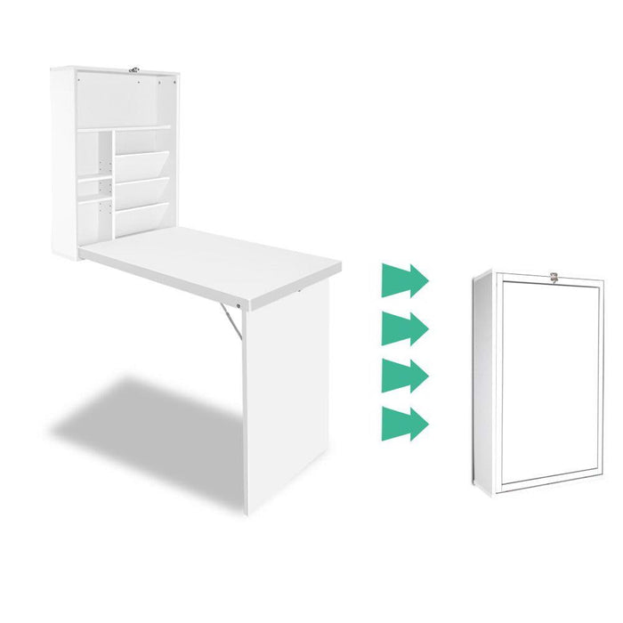 Foldable Desk with Bookshelf - White -Home Living Store - -