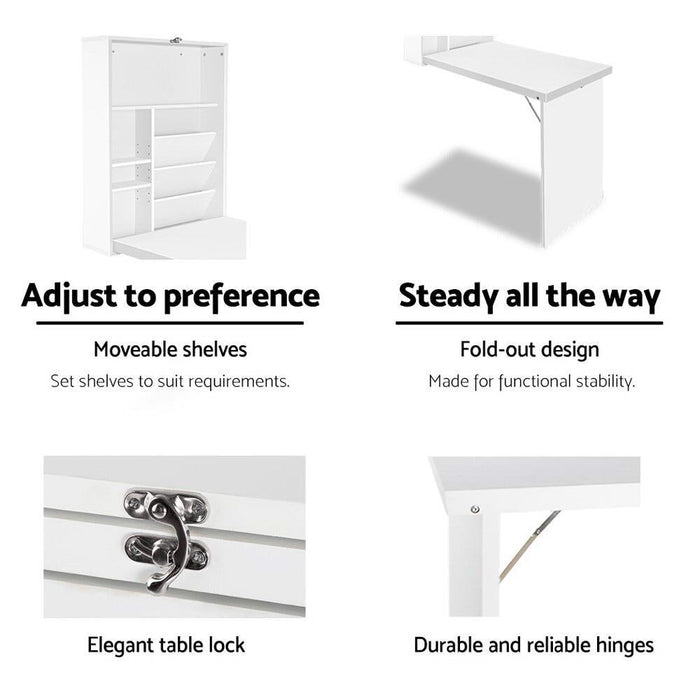 Foldable Desk with Bookshelf - White -Home Living Store - -