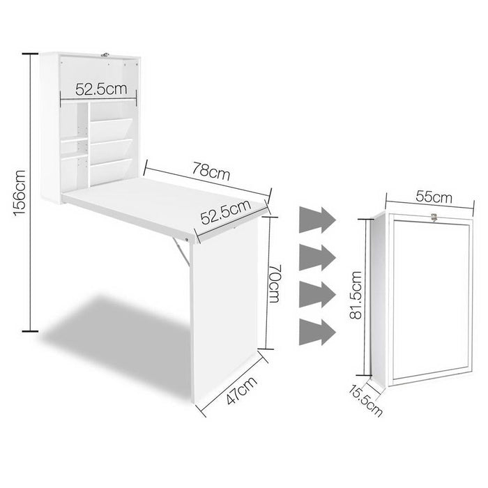 Foldable Desk with Bookshelf - White -Home Living Store - -