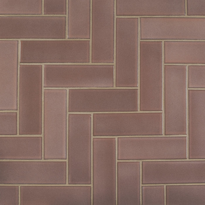 Caption: Classic Field 2x6 in G119 Vintage Rose. Prism Haystack grout by Custom Building Products.