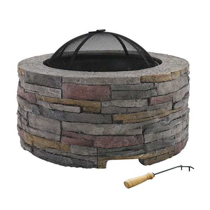 Grillz Fire Pit Table Outdoor Fireplace - Round -Home Living Store - -