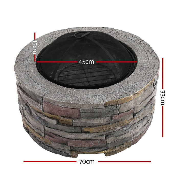 Grillz Fire Pit Table Outdoor Fireplace - Round -Home Living Store - -