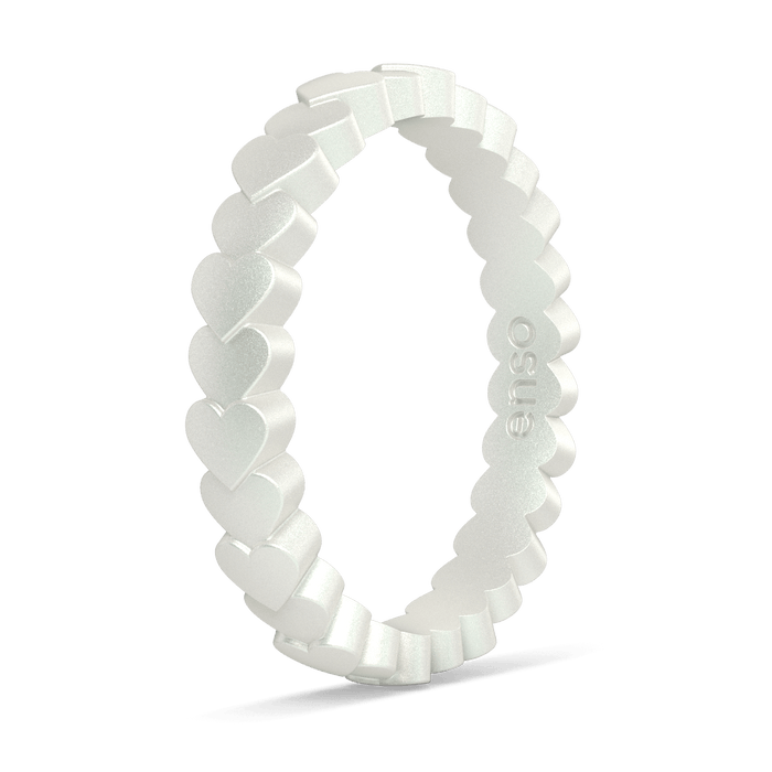 Heart Stackable Silicone Ring - Metallic Pearl