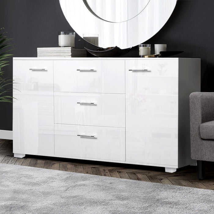 High Gloss Sideboard Storage Cabinet Cupboard - White -Home Living Store - -