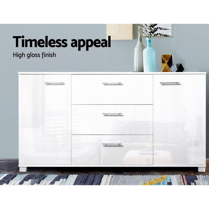 High Gloss Sideboard Storage Cabinet Cupboard - White -Home Living Store - -