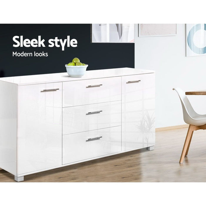 High Gloss Sideboard Storage Cabinet Cupboard - White -Home Living Store - -