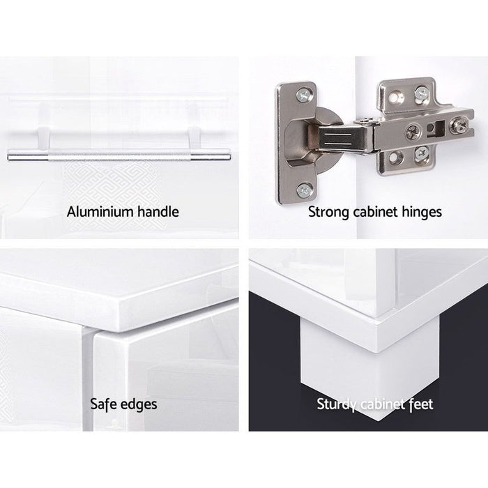 High Gloss Sideboard Storage Cabinet Cupboard - White -Home Living Store - -
