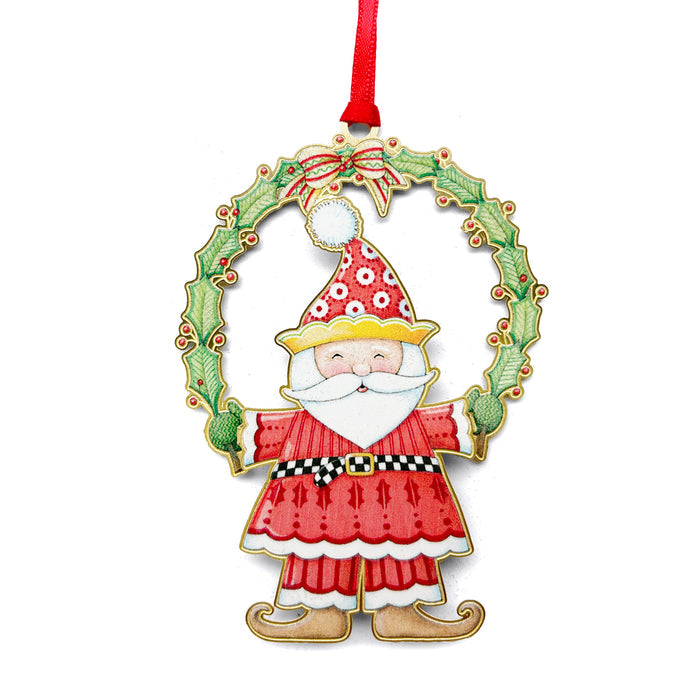 Holly Wreath Santa Ornament