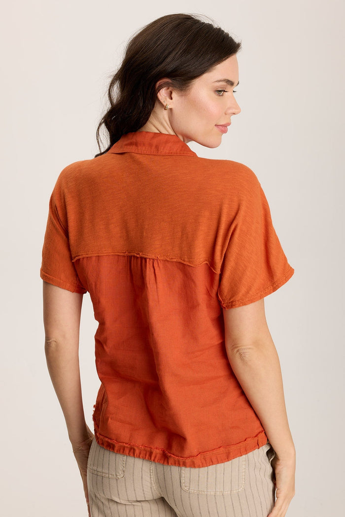XCVI Inola Linen Collard Short Sleeve Top