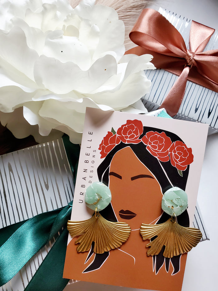 Jade Inspired Gingko Statement Earrings