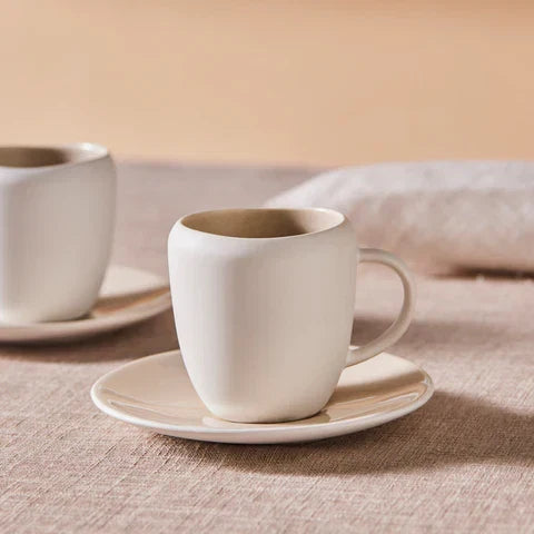 Karaca Earth Collection New Cupid Glaçure Réactive Ensemble de Tasse à Café Turc Espresso, 90 ml, 1 Personne, Beige Blanc