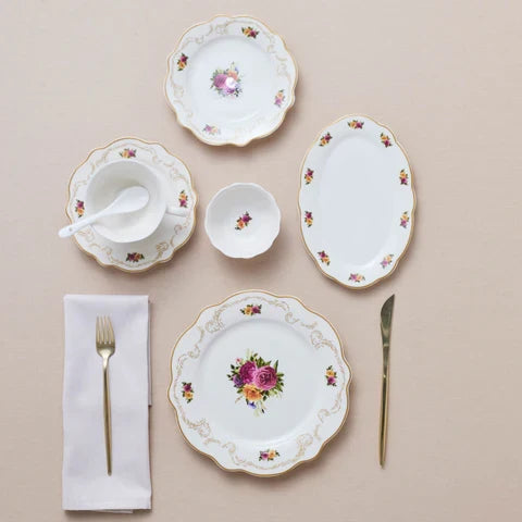 Karaca Forever Bone Antique Gold Ensemble De Petit-Déjeuner 26 Pièces