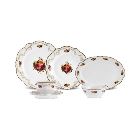 Karaca Forever Bone Antique Gold Ensemble De Petit-Déjeuner 26 Pièces