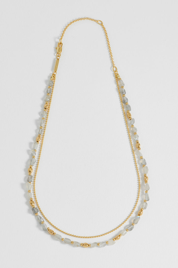 Labradorite Pebble Double Chain Necklace