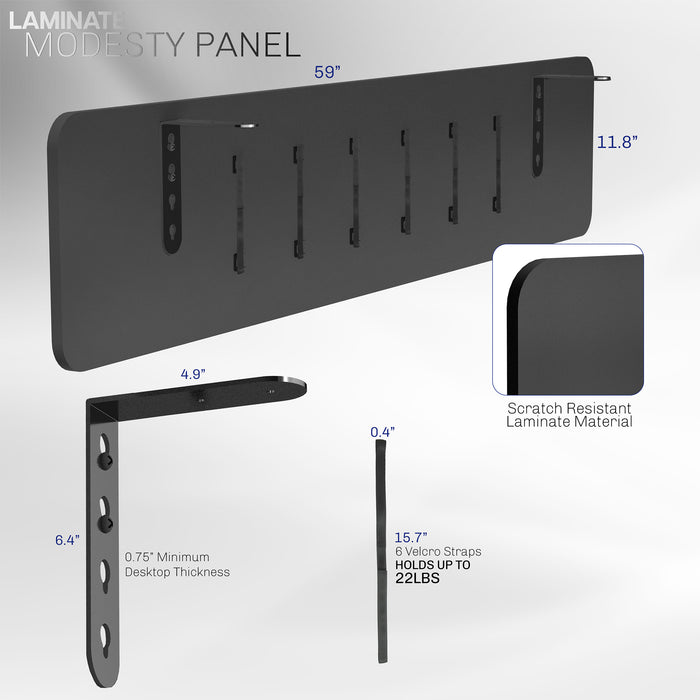 A black laminate modesty panel with text on measurements