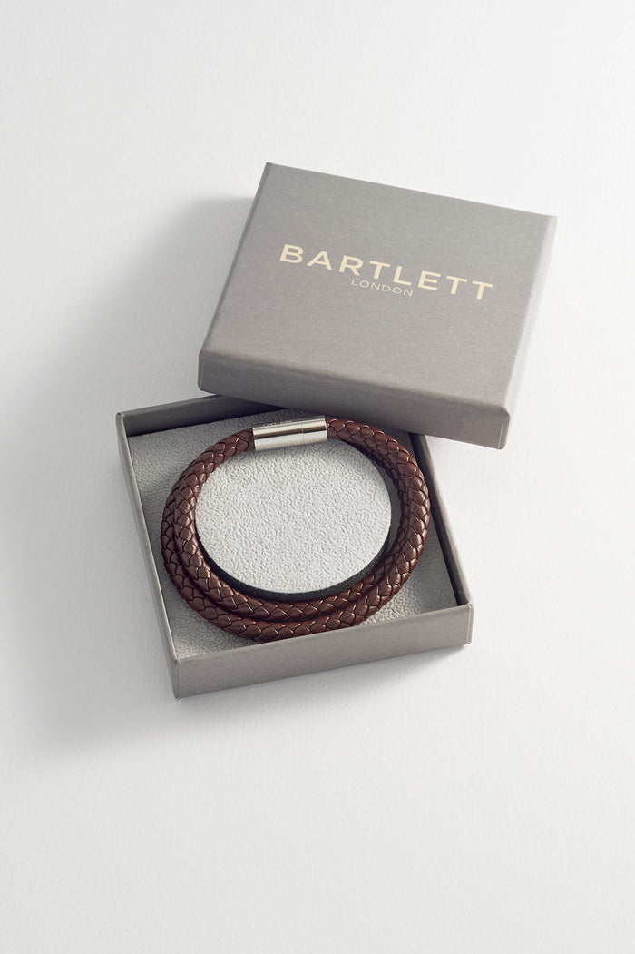 Men's Leather Double Plaited Wrap Bracelet