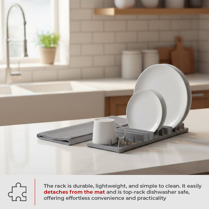 Milex Drying Rack & Mat – 2-in-1 Dish Drying Rack with Super-Absorbent Microfiber Mat